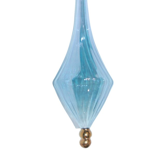 Large Vintage Light Blue And Gold Long Hand Blown Glass Christmas Ornament - Picture 1 of 2